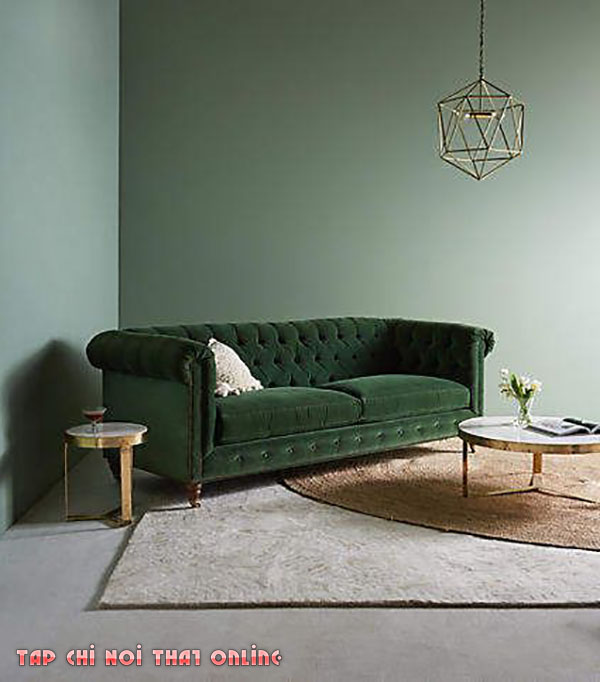 sofa màu xanh rêu tân cổ điển