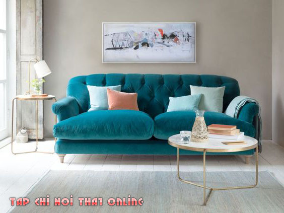 sofa màu xanh ngọc cổ điển
