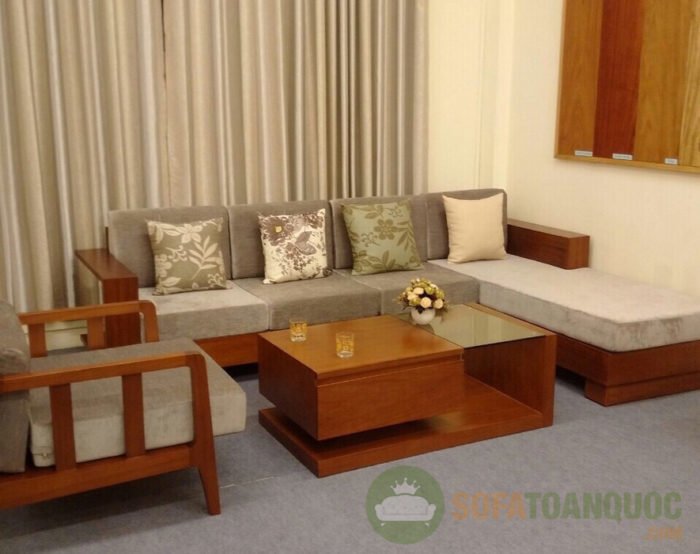 sofa góc gỗ cho không gian phòng khách 