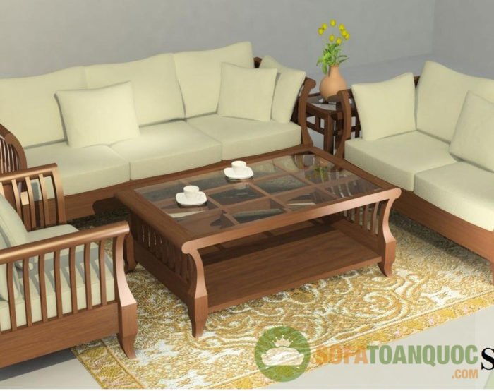 bộ bàn ghế sofa góc gỗ tự nhiên cho không gian phòng khách