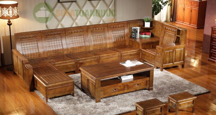 bàn ghế sofa góc gỗ sồi đẹp hiện nay