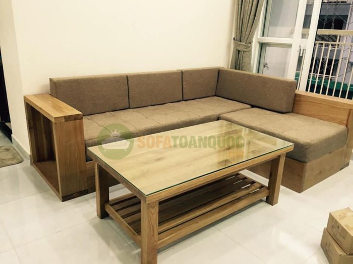 bộ bàn ghế sofa góc gỗ nhỏ gọn