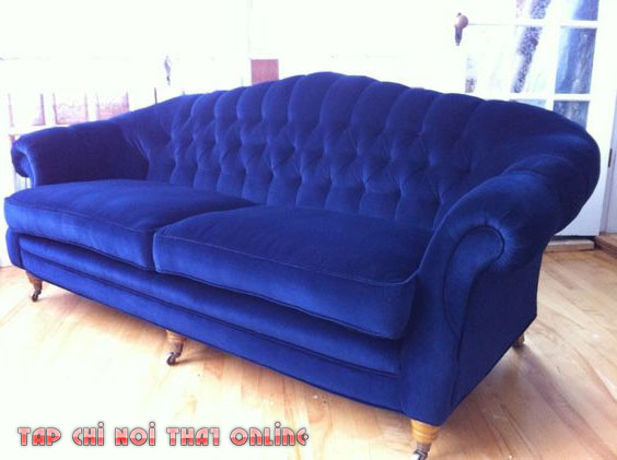 sofa xanh coban tân cổ điển