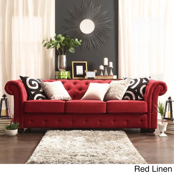 sofa tân cổ điển vải đỏ