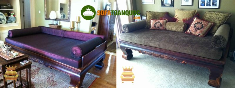 Với chất liệu vải nỉ thì giá thành bọc mới sofa giá rẻ hơn, đẹp hơn. Chiêm ngưỡng mẫu sofa màu tím sang trọng trong phòng khách này nhé
