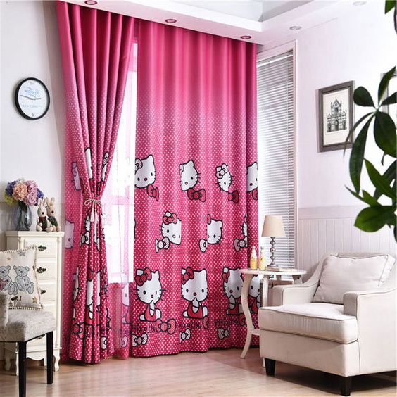 rèm cửa hello kitty màu hồng cánh sen