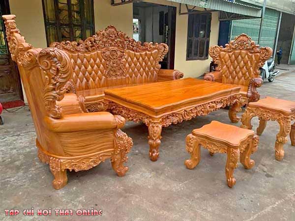 Kích thước ghế sofa gỗ nguyên khối phong cách tân cổ điển hoàng gia.