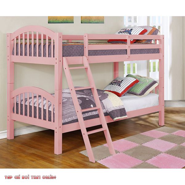 giường tầng màu hồng 2 tầng khung sắt