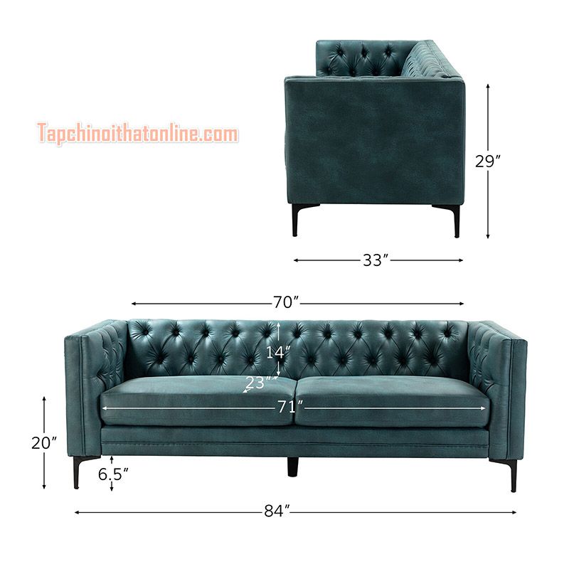 Sofa tân cổ điển dạng văng dài cải tiến với kích thước minh họa